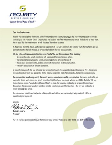 Security Service Company customer letter (PDF)